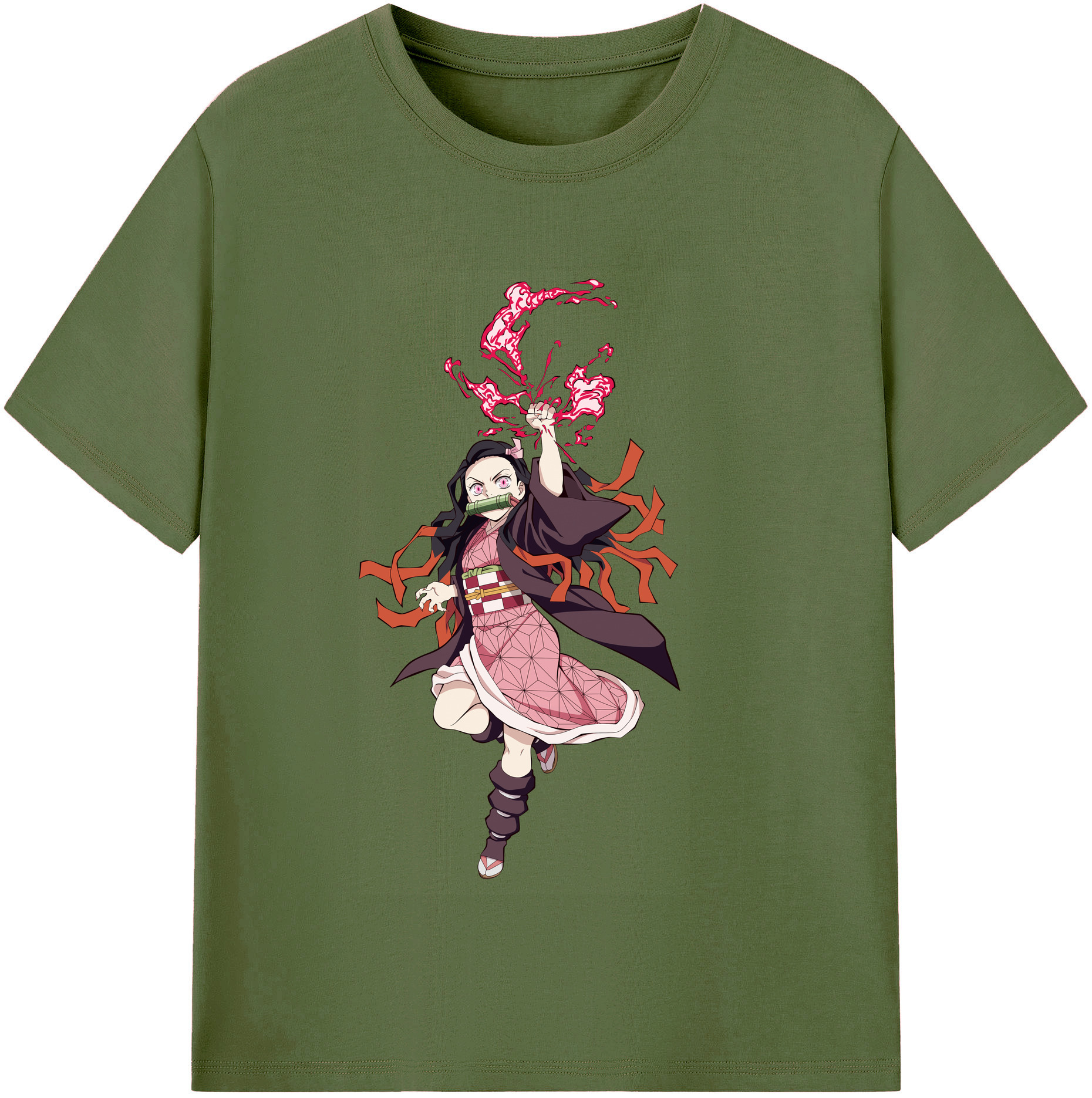 （画像用） 鬼滅の刃（きめつのやいば）竈門 禰󠄀豆子／かまど ねずこ Kamado Nezuko 綿100％半袖Tシャツ（フロントプリント）
